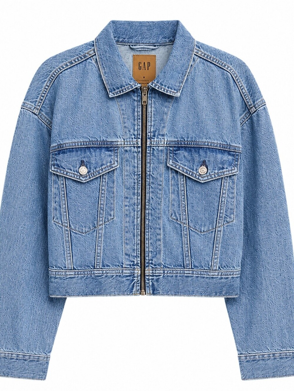 GAP Light Blue Denim Zip-Front Jacket Size XXL